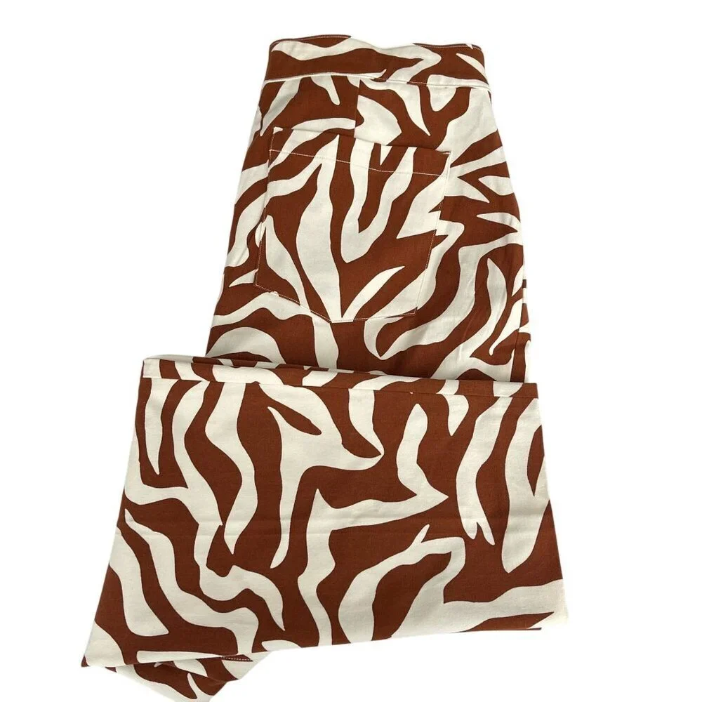 SPANX On-the-Go Ankle Slim Straight Pant Pull On Clay Zebra Stripe Brown Women L - Picture 11 of 16
